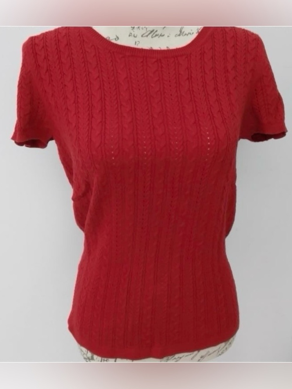Talbots Deep Red Cable-Knit Short Sleeve Sweater Size Small